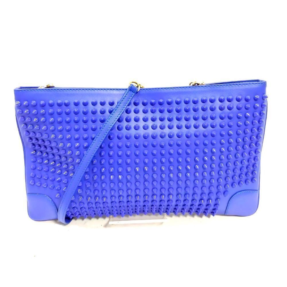 Auth Christian Louboutin Blue SpikedโStudded Calfskin Loubiposh Clutch